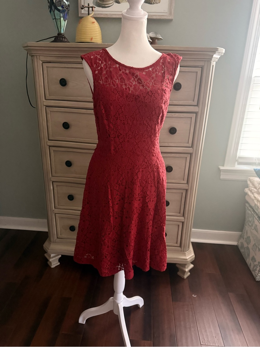 White House Black Market Red Lace Midi Dress